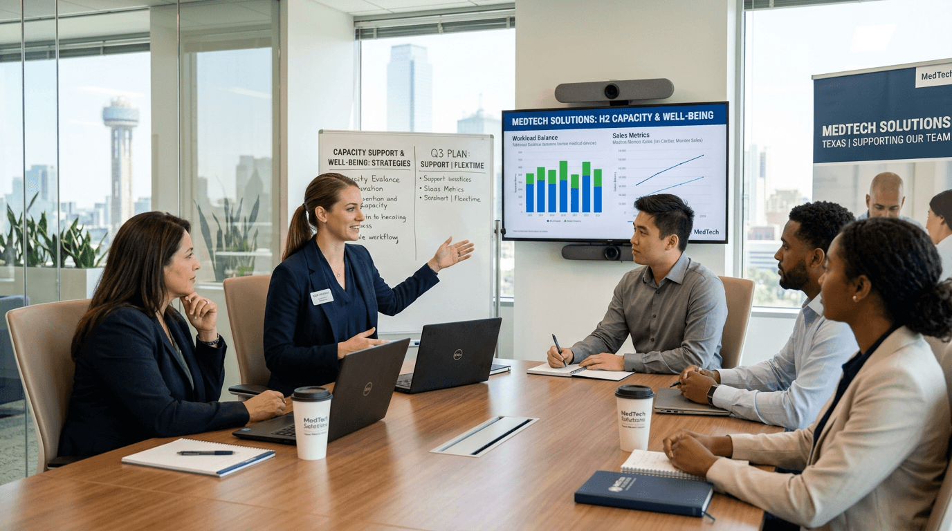 Sales team workload and burnout prevention; flexible capacity support in medical device sales.