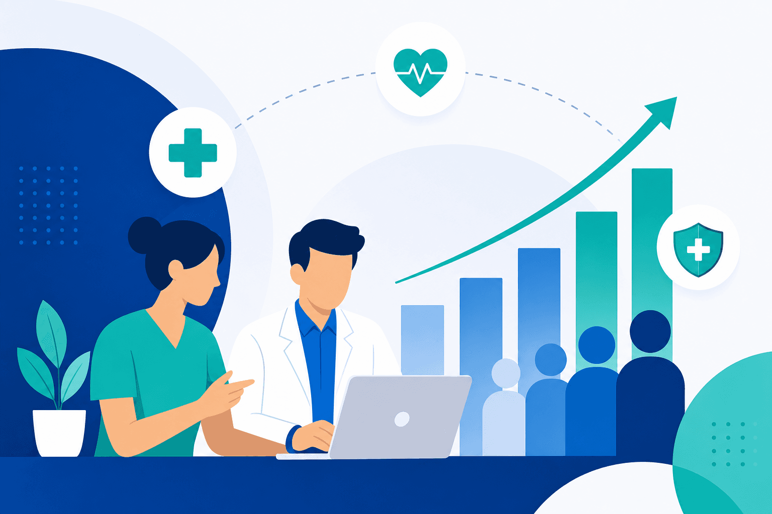 A modern vector illustration showing team expansion and growth in healthcare outreach.