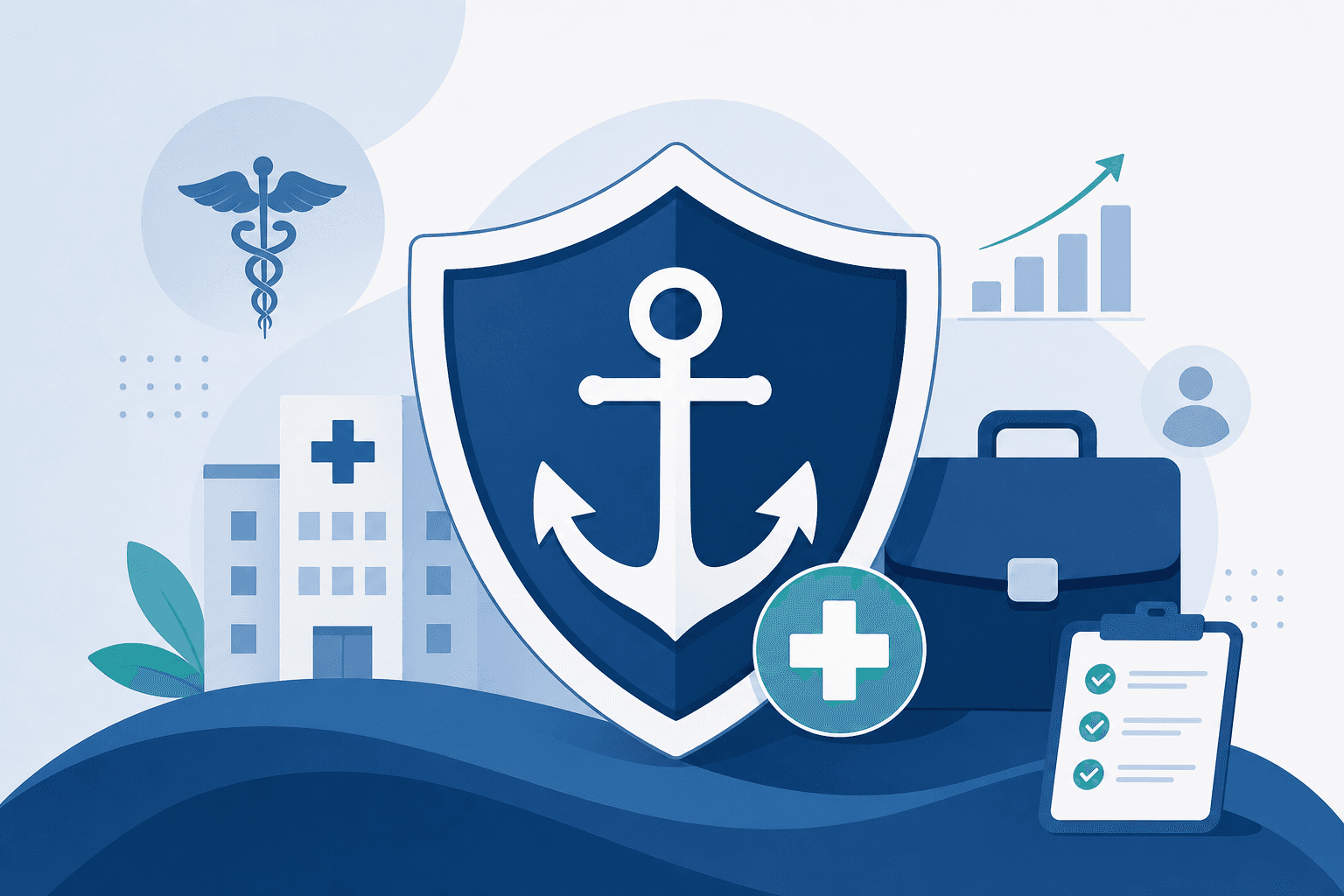 A modern flat vector illustration representing legal compliance and the safe harbor in healthcare sales.